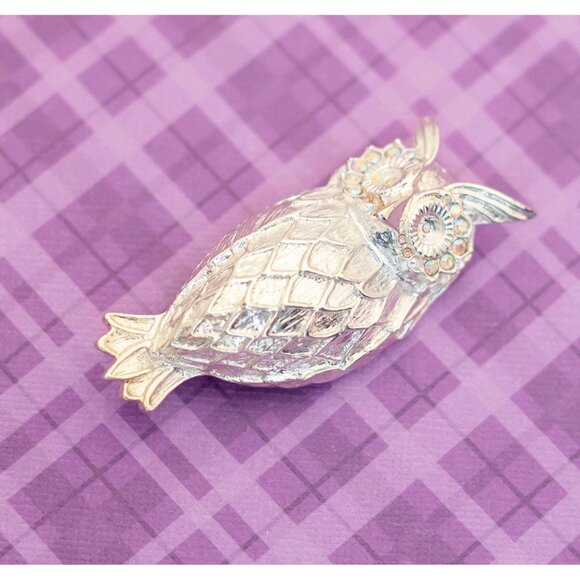 Vintage Art Nouveau Intricate Silver Tone Owl Brooch - V17 - Picture 1 of 3